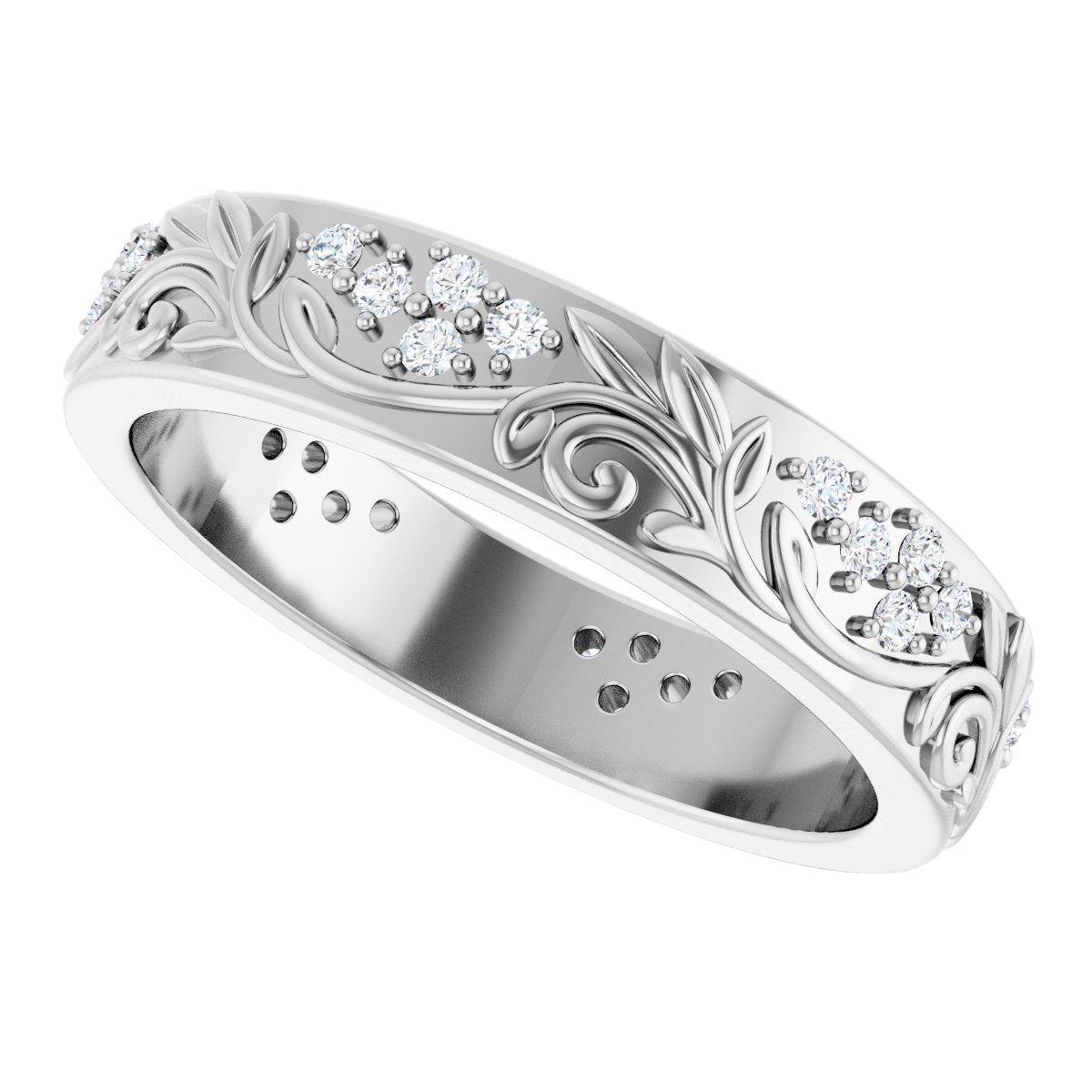 1/2 Ctw Lab-Grown Diamond Floral Band - White Gold - Lab Grown Diamond