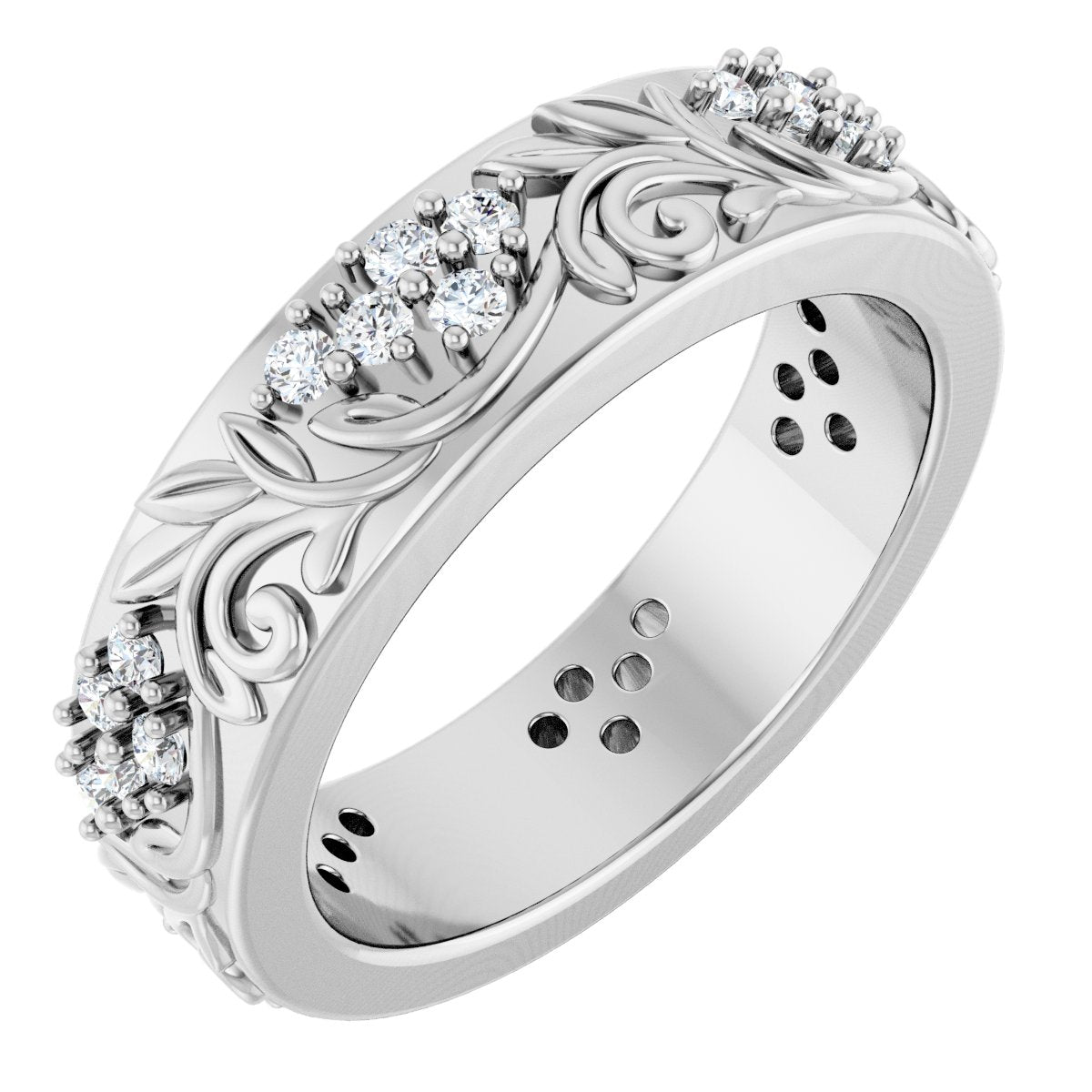 1/2 Ctw Lab-Grown Diamond Floral Band - White Gold - Lab Grown Diamond