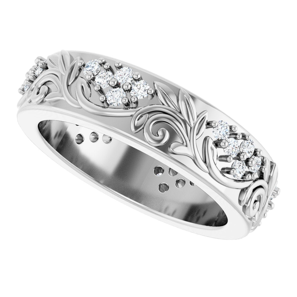 1/2 Ctw Lab-Grown Diamond Floral Band - White Gold - Lab Grown Diamond