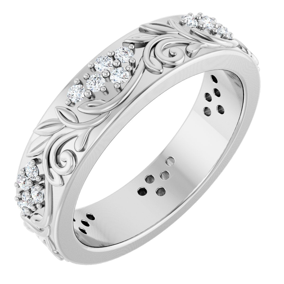 1/2 Ctw Lab-Grown Diamond Floral Band - White Gold - Lab Grown Diamond