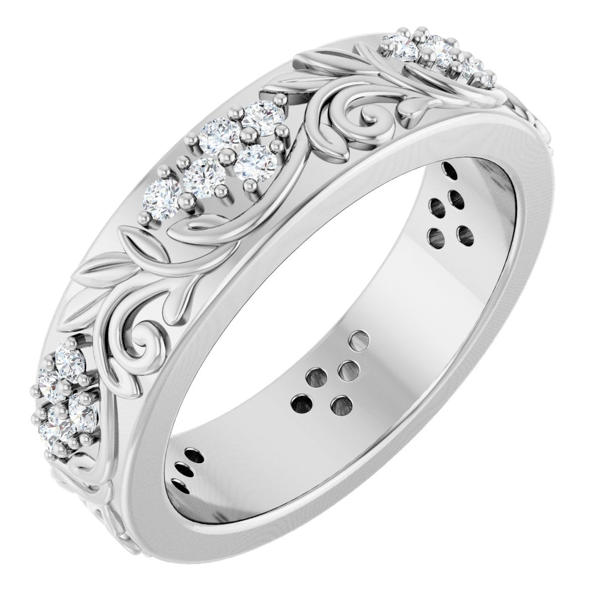 1/2 Ctw Lab-Grown Diamond Floral Band - White Gold - Lab Grown Diamond