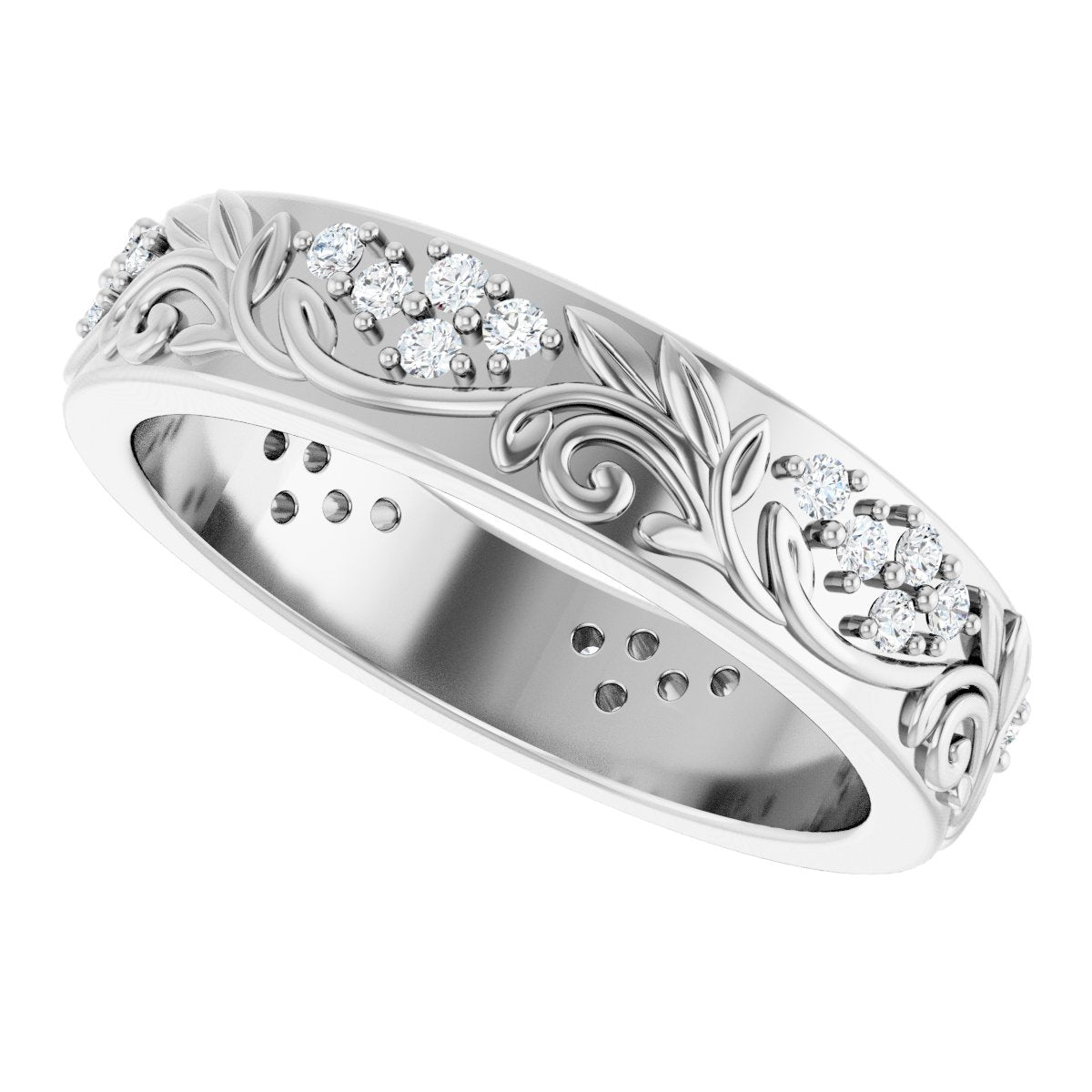 1/2 Ctw Lab-Grown Diamond Floral Band - White Gold - Lab Grown Diamond