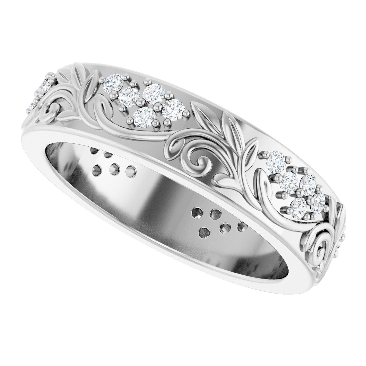 1/2 Ctw Lab-Grown Diamond Floral Band - White Gold - Lab Grown Diamond