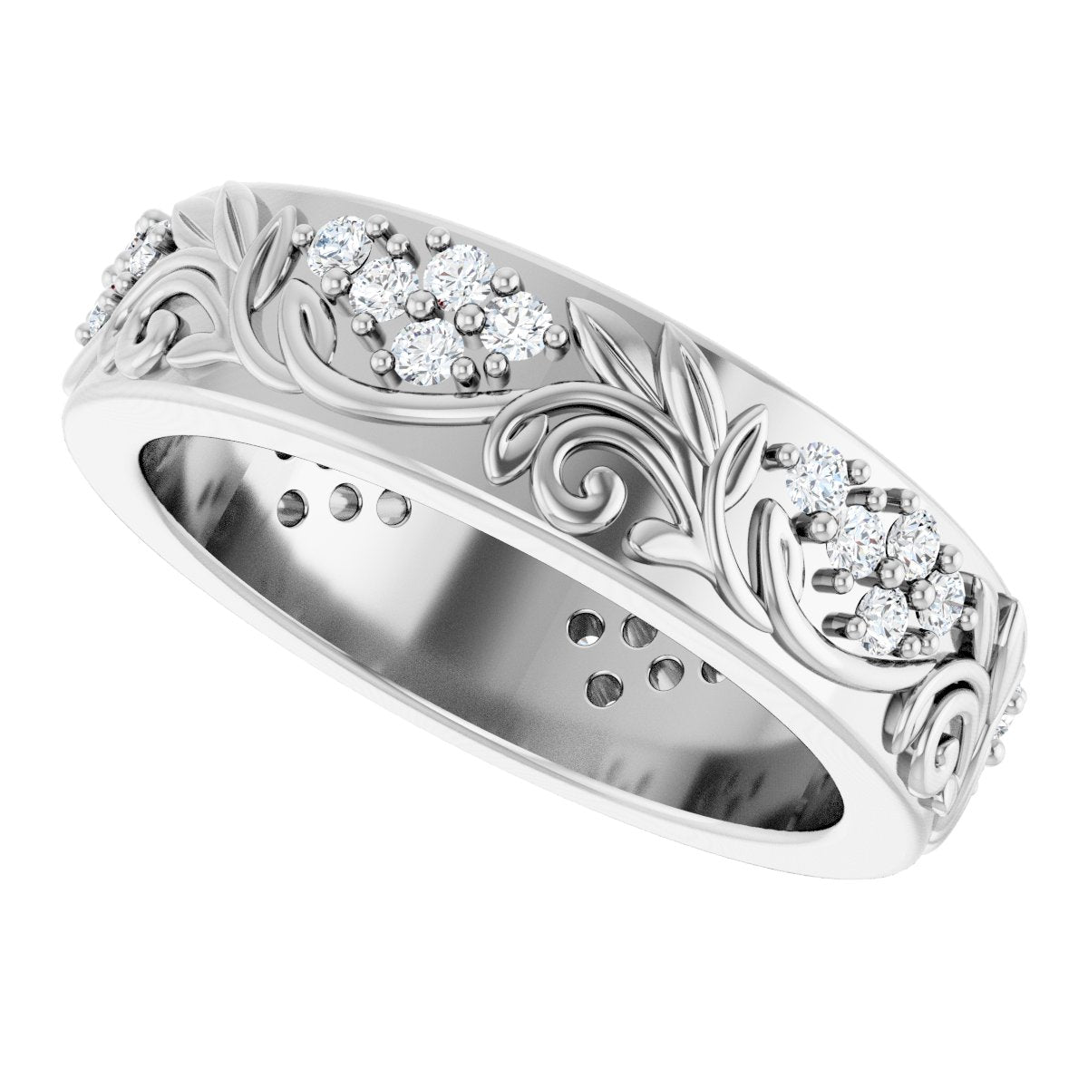 1/2 Ctw Lab-Grown Diamond Floral Band - White Gold - Lab Grown Diamond