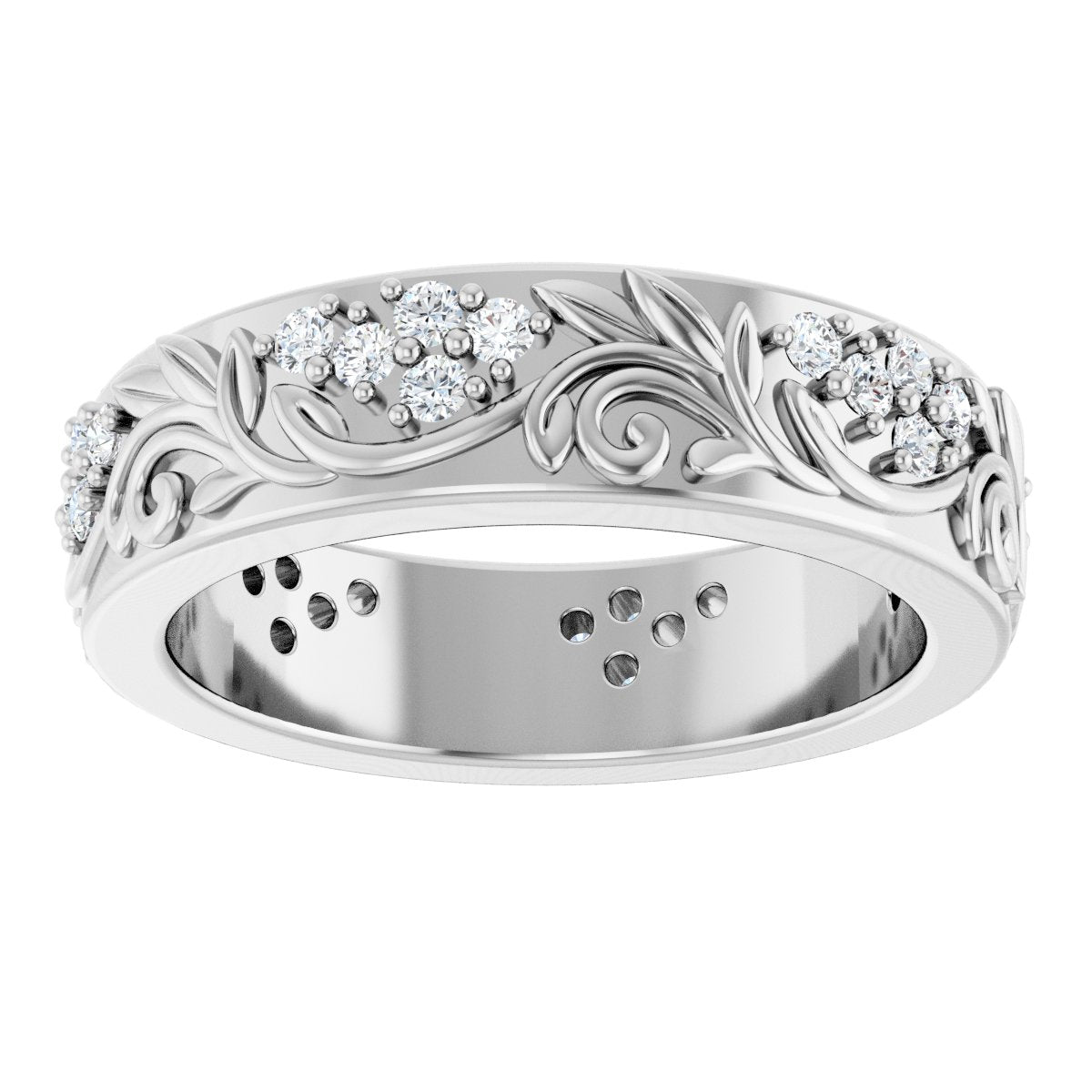 1/2 Ctw Lab-Grown Diamond Floral Band - White Gold - Lab Grown Diamond
