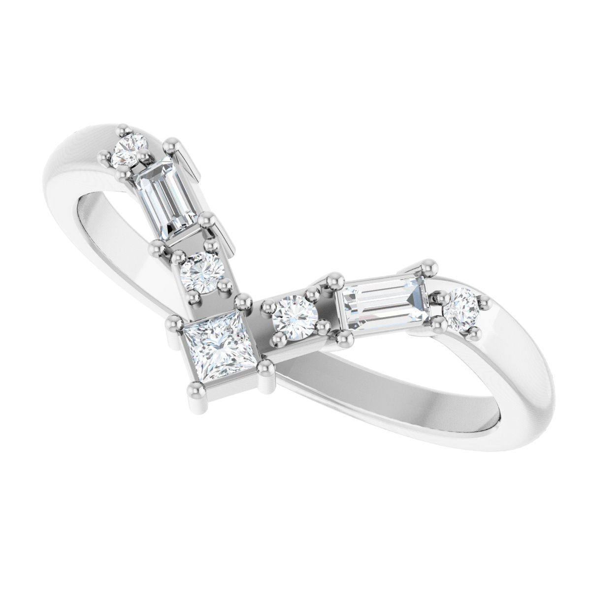 1/5 Ctw Square Lab-Grown Diamond Contour Band - White Gold - Lab Grown Diamond