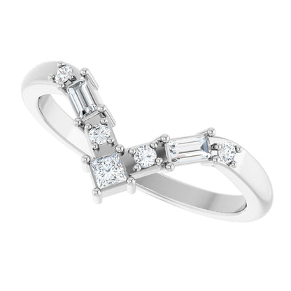 1/5 Ctw Square Lab-Grown Diamond Contour Band - White Gold - Lab Grown Diamond
