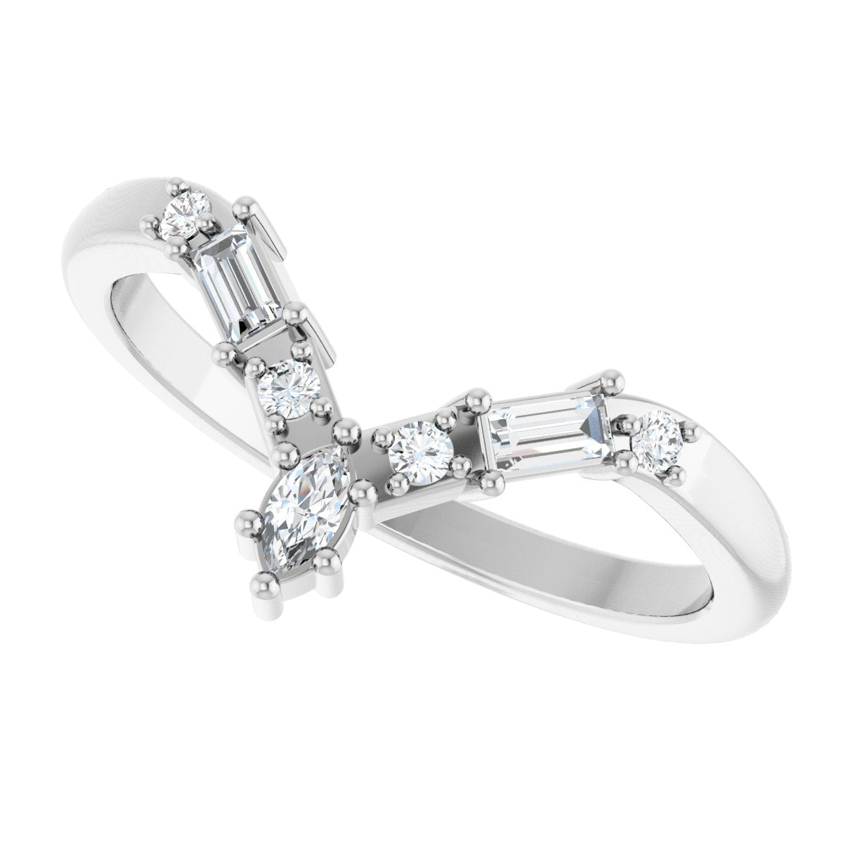 1/5 Ctw Marquise Lab-Grown Diamond Contour Band - White Gold - Lab Grown Diamond