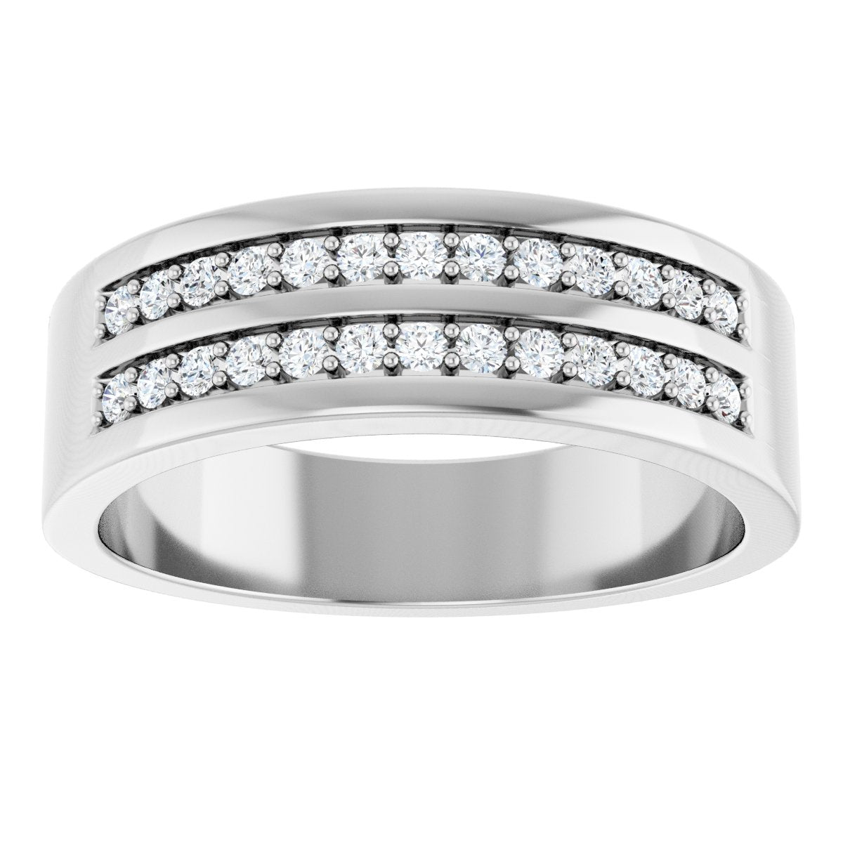 3/8 Ctw Lab-Grown Diamond Double Row Accented Tapered Band - White Gold - Lab Grown Diamond