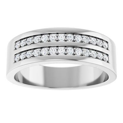 3/8 Ctw Lab-Grown Diamond Double Row Accented Tapered Band - White Gold - Lab Grown Diamond