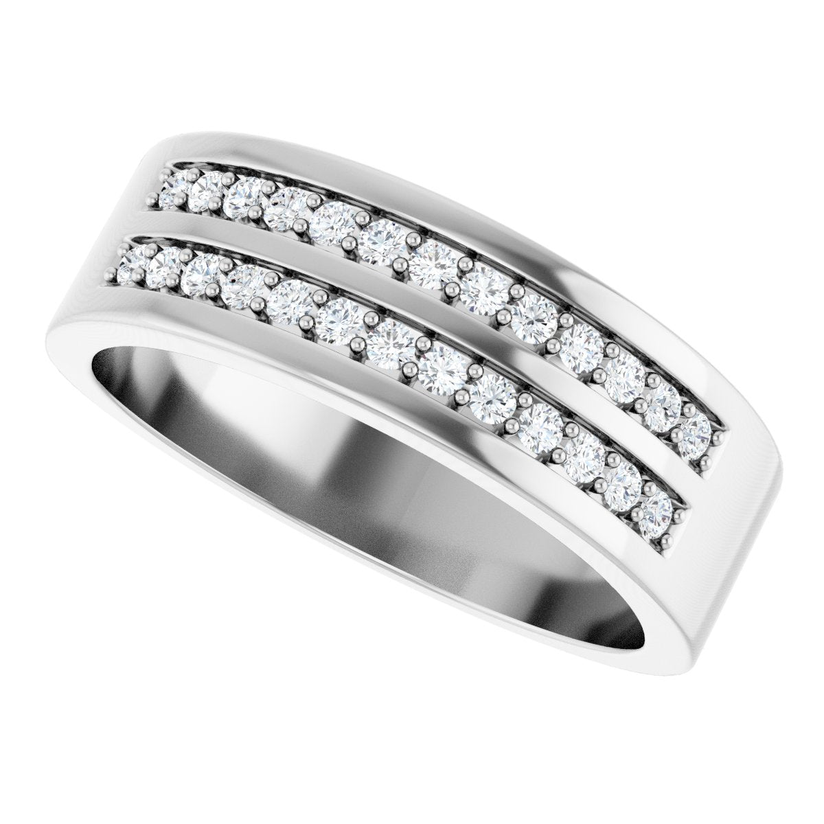 3/8 Ctw Lab-Grown Diamond Double Row Accented Tapered Band - White Gold - Lab Grown Diamond