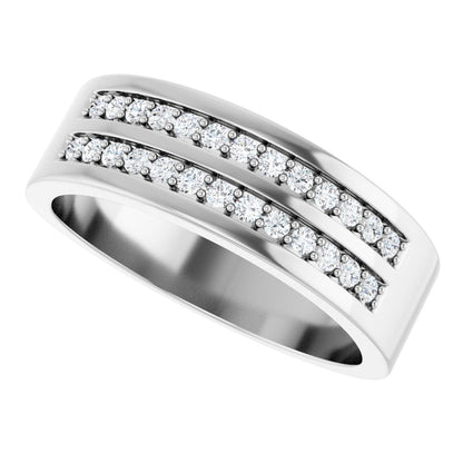 3/8 Ctw Lab-Grown Diamond Double Row Accented Tapered Band - White Gold - Lab Grown Diamond