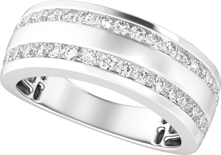 3/4 Ctw Lab Grown Diamond Half Round Accented Tapered Band - White Gold - Lab Grown Diamond