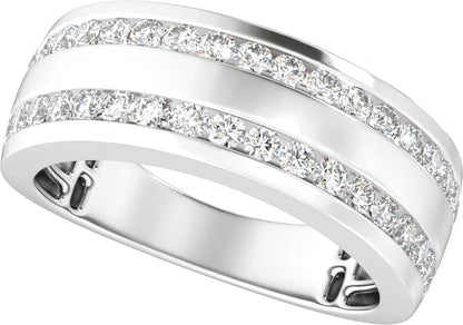3/4 Ctw Lab Grown Diamond Half Round Accented Tapered Band - White Gold - Lab Grown Diamond