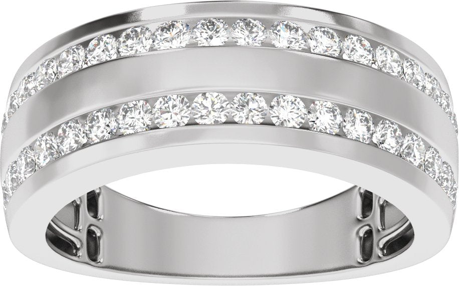 3/4 Ctw Lab Grown Diamond Half Round Accented Tapered Band - White Gold - Lab Grown Diamond