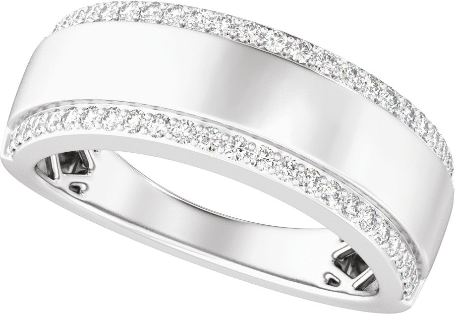 1/2 Ctw Lab Grown Diamond Half Round Accented Tapered Band - White Gold - Lab Grown Diamond