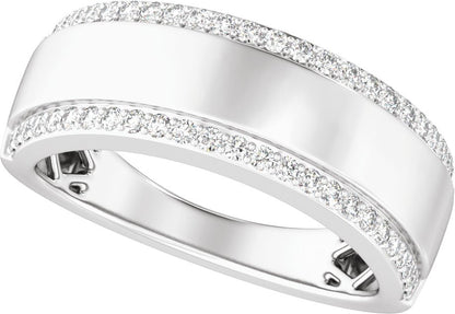 1/2 Ctw Lab Grown Diamond Half Round Accented Tapered Band - White Gold - Lab Grown Diamond