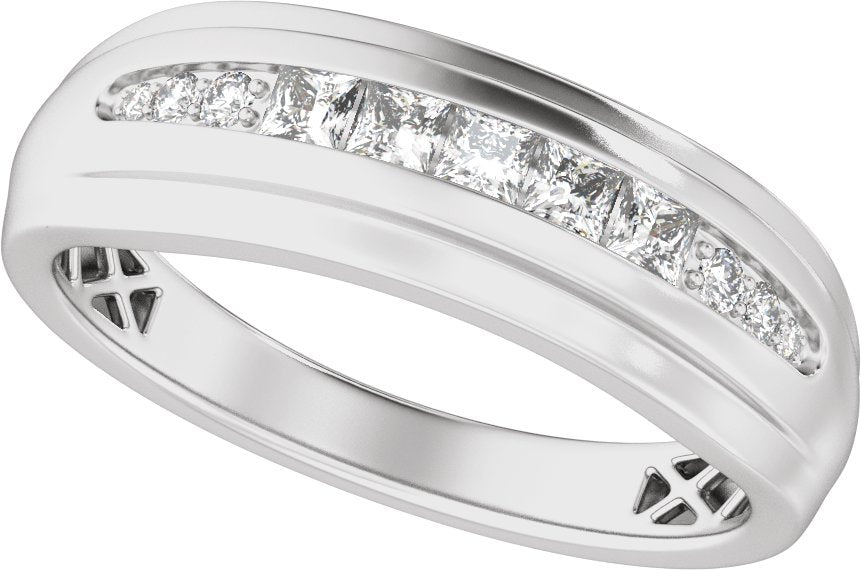 1/2 Ctw Lab Grown Diamond Stepped Accented Tapered Band - White Gold - Lab Grown Diamond