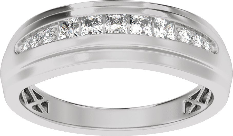 1/2 Ctw Lab Grown Diamond Stepped Accented Tapered Band - White Gold - Lab Grown Diamond