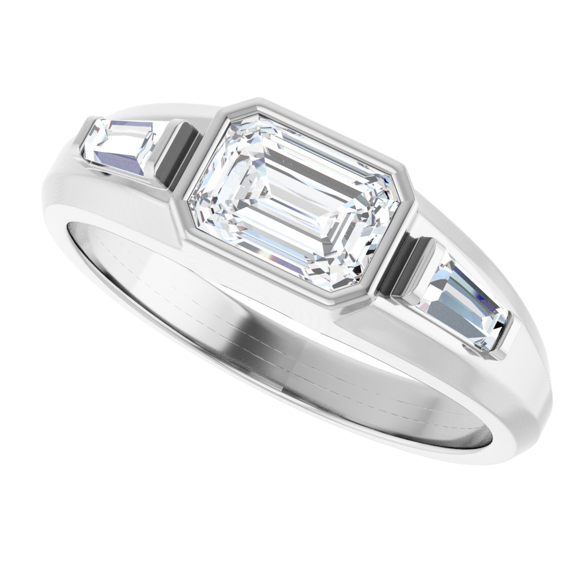 1 1/2 Ctw Emerald Lab-Grown Diamond Three Stone Band - White Gold - Lab Grown Diamond