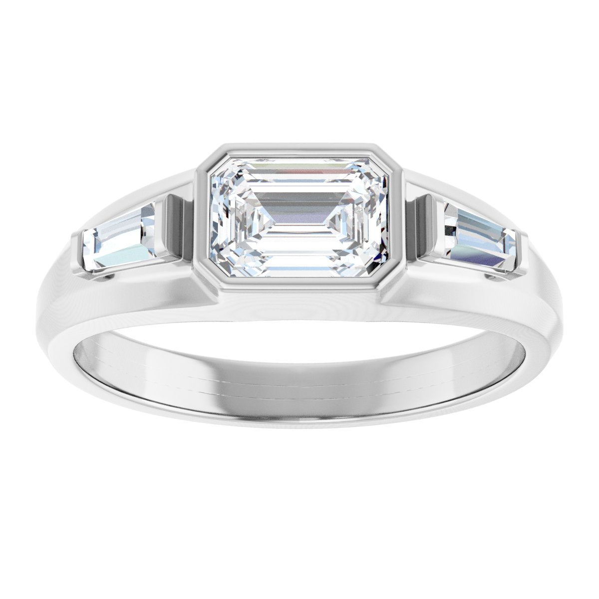 1 1/2 Ctw Emerald Lab-Grown Diamond Three Stone Band - White Gold - Lab Grown Diamond