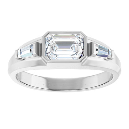 1 1/2 Ctw Emerald Lab-Grown Diamond Three Stone Band - White Gold - Lab Grown Diamond