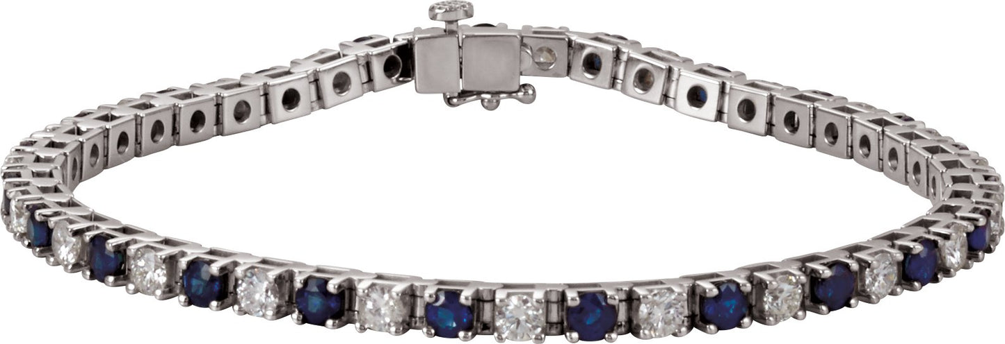 Lab-Grown Blue Sapphire And Diamond Line Bracelet - Lab Grown Diamond