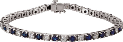 Lab-Grown Blue Sapphire And Diamond Line Bracelet - Lab Grown Diamond