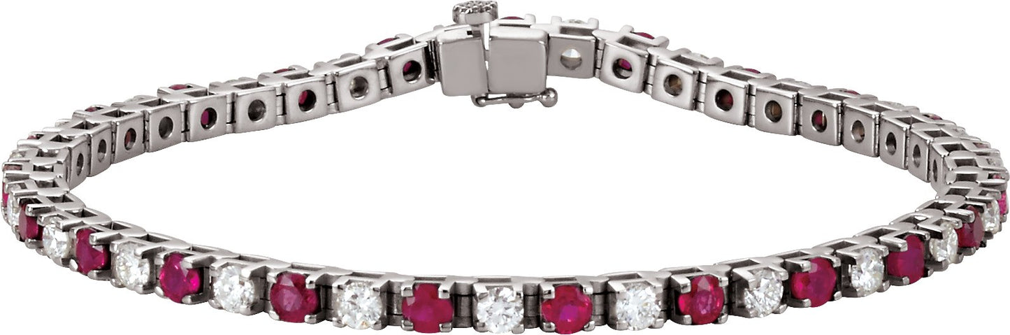 Lab-Grown Ruby And Diamond Line Bracelet - Lab Grown Diamond