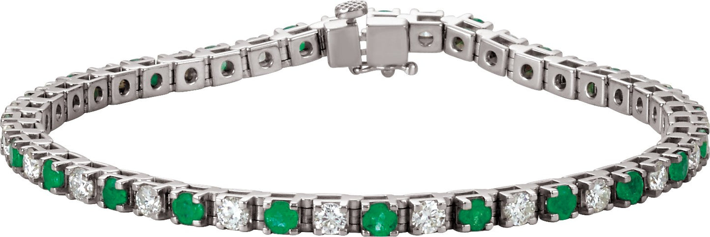 Lab-Grown Emerald And Diamond Line Bracelet - Lab Grown Diamond