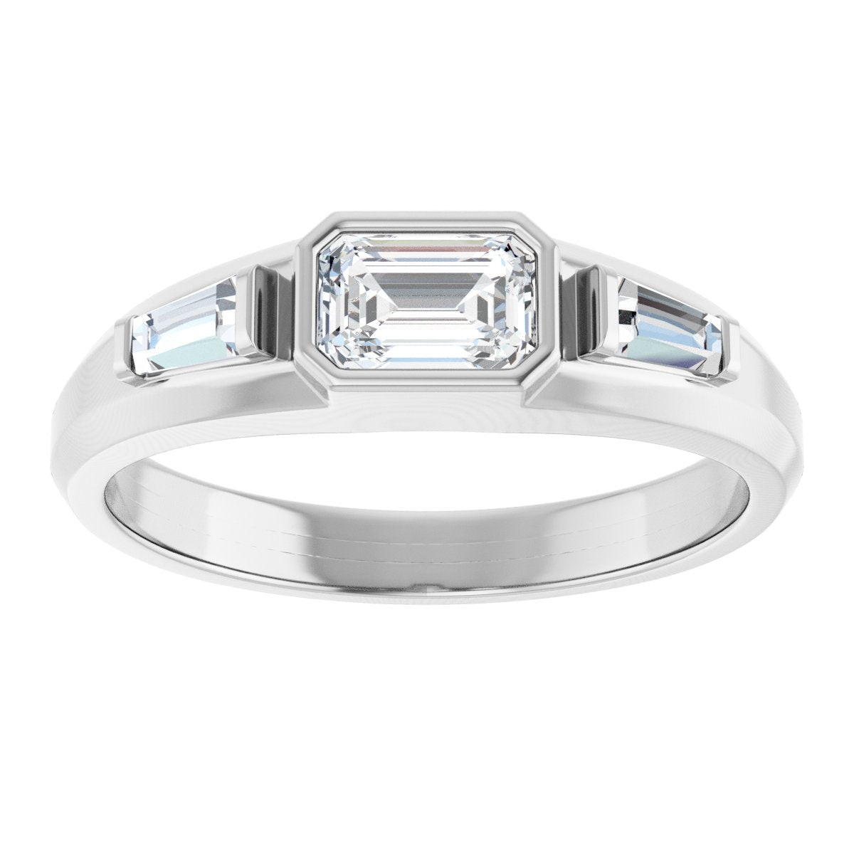 7/8 Ctw Emerald Lab-Grown Diamond Three Stone Band - White Gold - Lab Grown Diamond