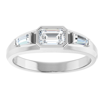 7/8 Ctw Emerald Lab-Grown Diamond Three Stone Band - White Gold - Lab Grown Diamond