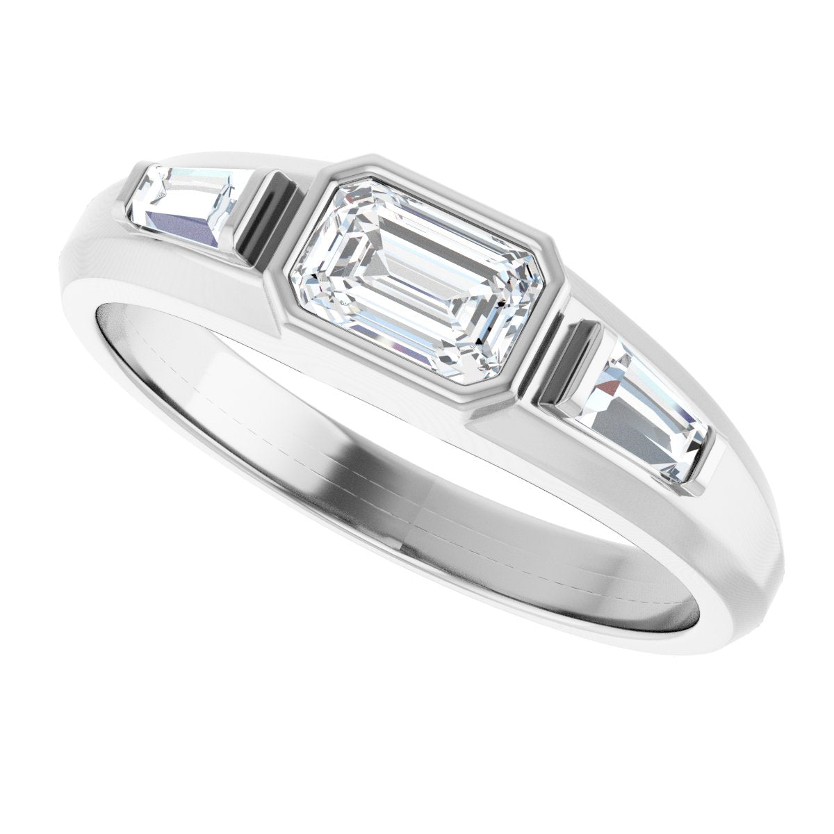 7/8 Ctw Emerald Lab-Grown Diamond Three Stone Band - White Gold - Lab Grown Diamond