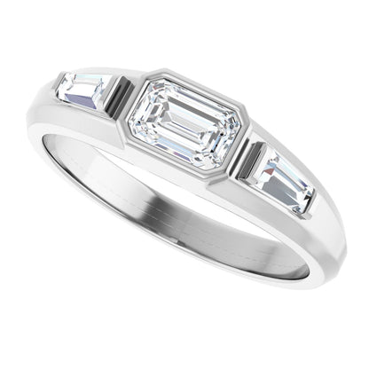 7/8 Ctw Emerald Lab-Grown Diamond Three Stone Band - White Gold - Lab Grown Diamond