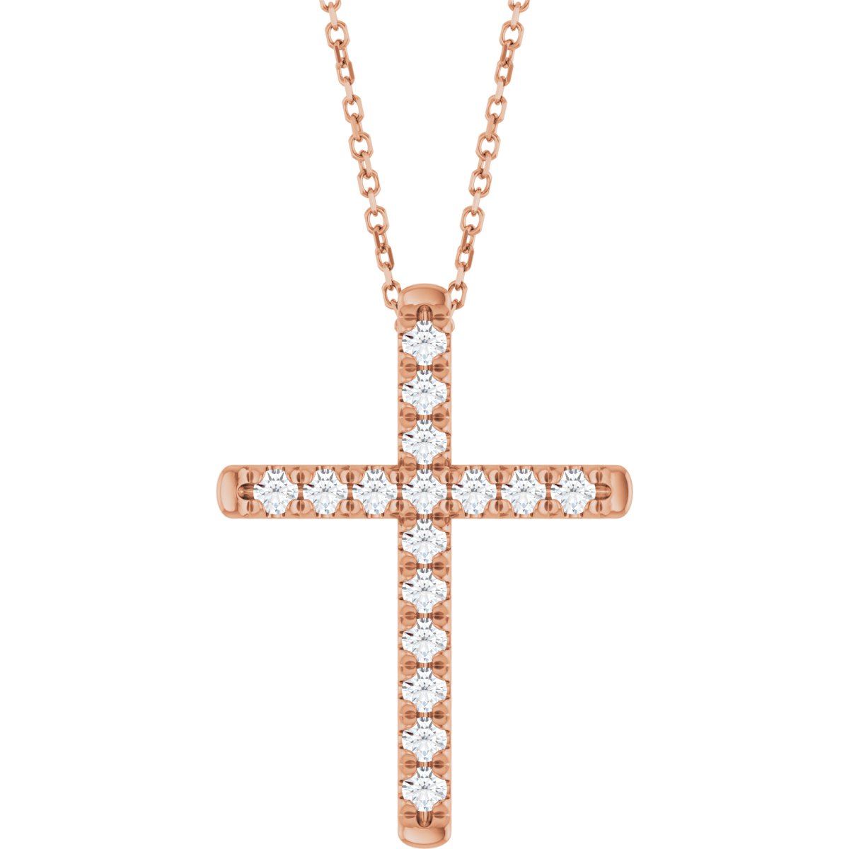 1/2 Ctw Lab Grown Diamond French-Set Cross Necklace - Rose Gold - Lab Grown Diamond