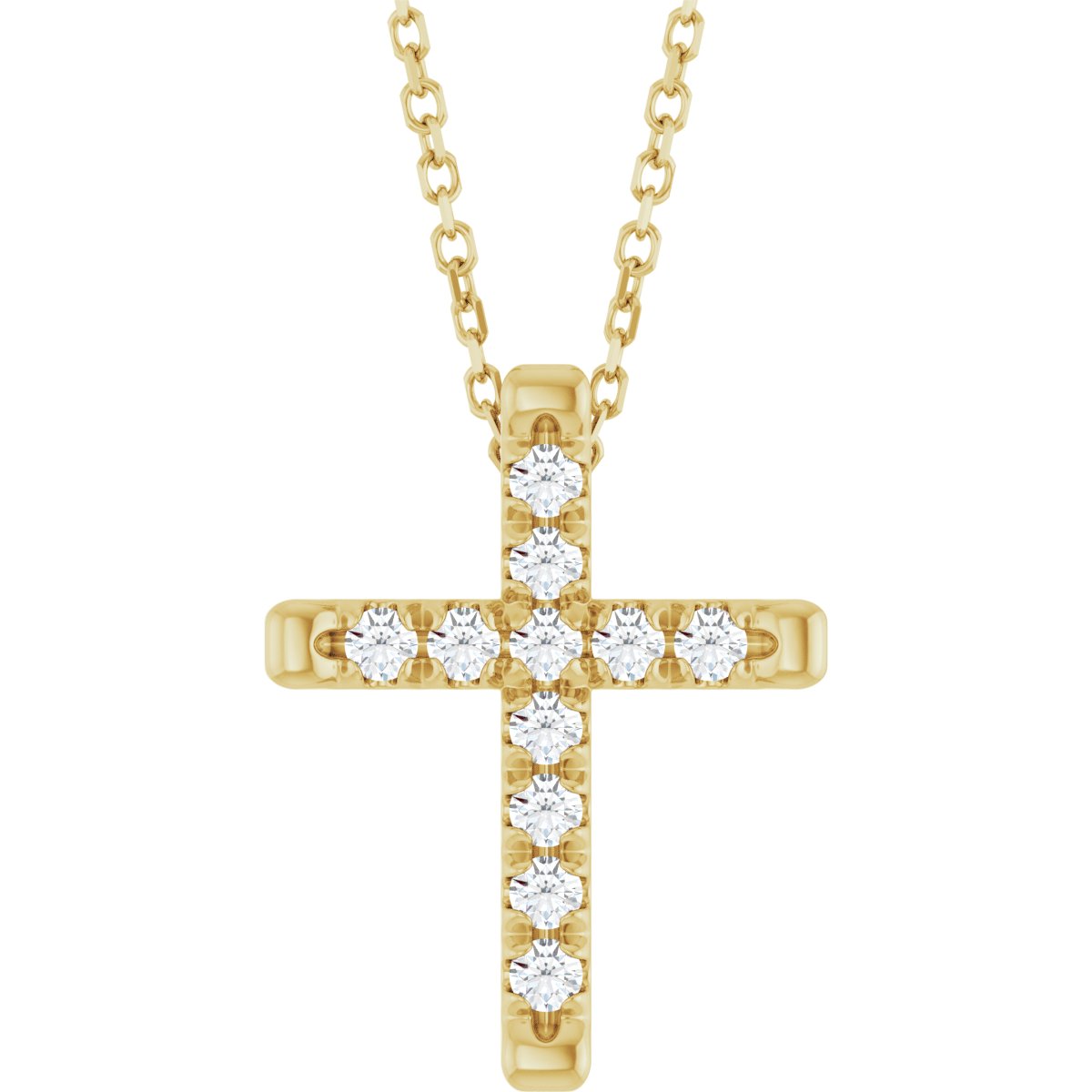 1/5 Ctw Lab-Grown Diamond French-Set Cross Necklace - Yellow Gold - Lab Grown Diamond