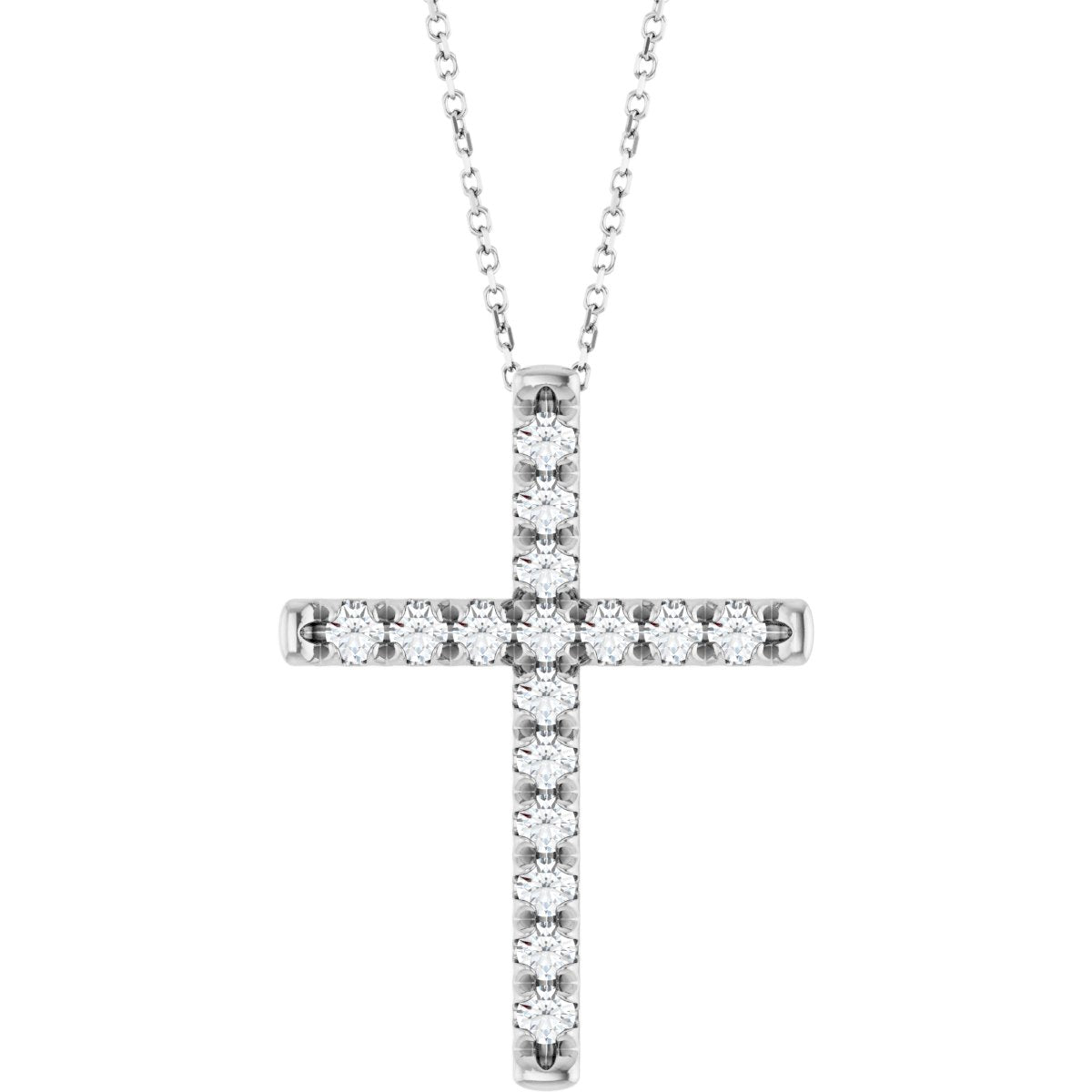 1 Ctw Lab-Grown Diamond French-Set Cross Necklace - Lab Grown Diamond