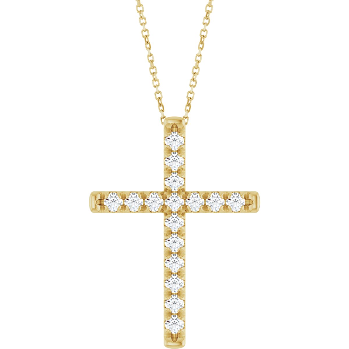 1 Ctw Lab-Grown Diamond French-Set Cross Necklace - Yellow Gold - Lab Grown Diamond