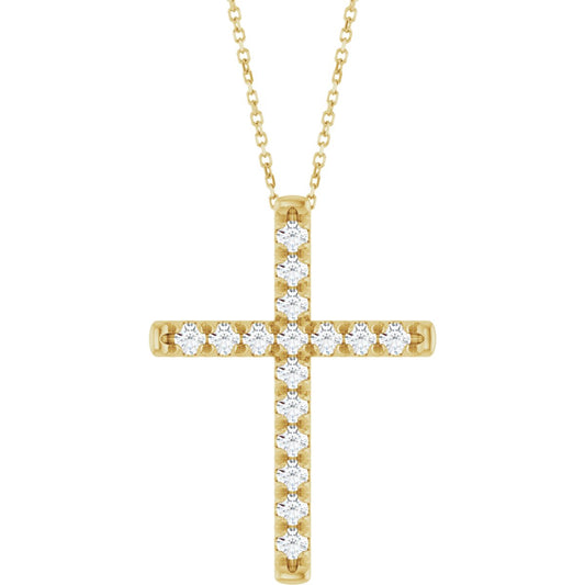 1 Ctw Lab-Grown Diamond French-Set Cross Necklace - Yellow Gold - Lab Grown Diamond