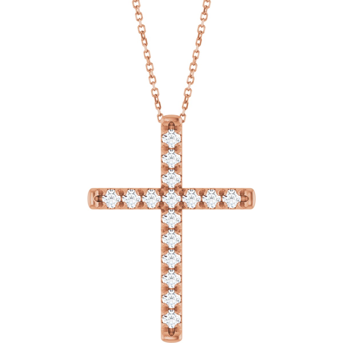 3/4 Ctw Lab-Grown Diamond French-Set Cross Necklace - Rose Gold - Lab Grown Diamond