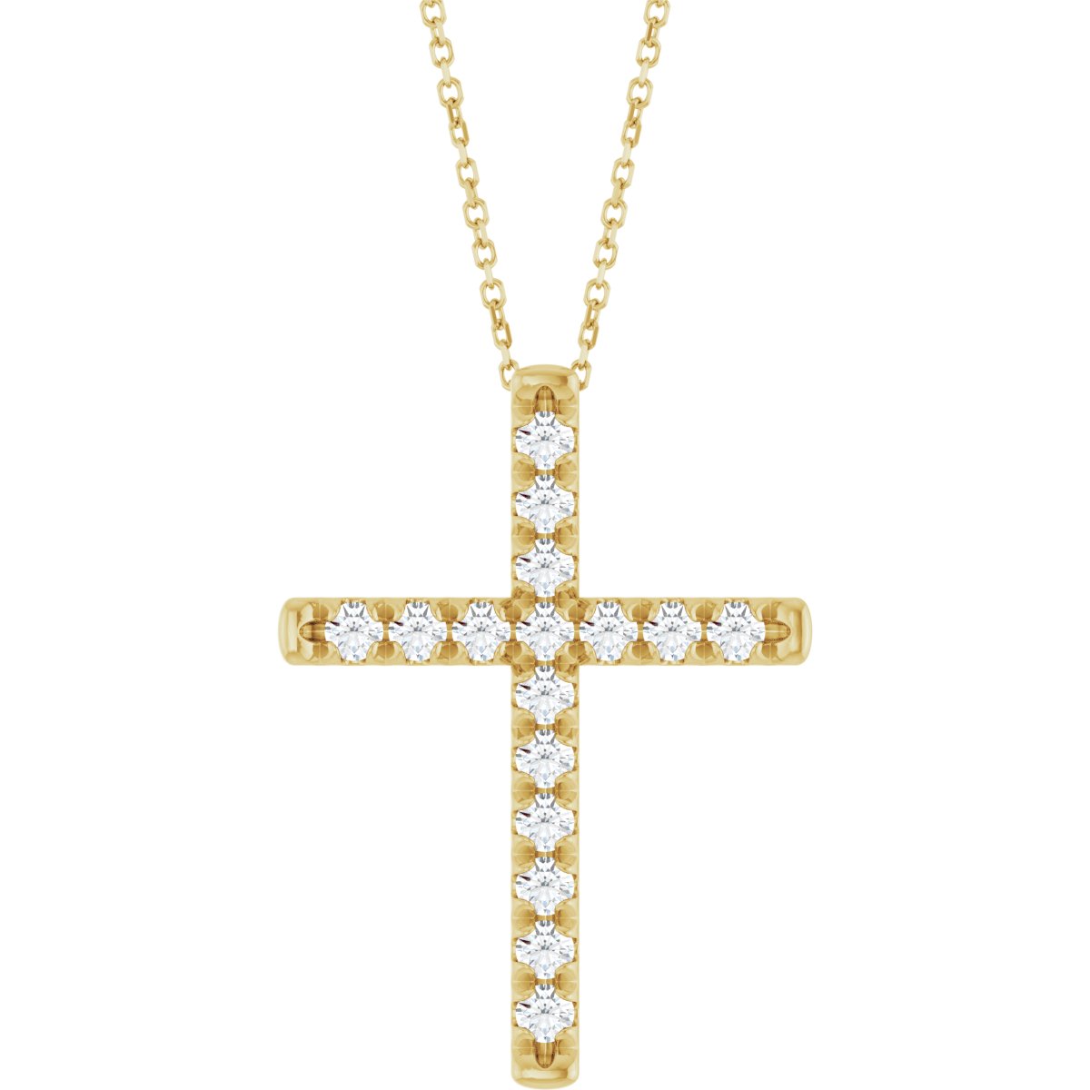 3/4 Ctw Lab-Grown Diamond French-Set Cross Necklace - Yellow Gold - Lab Grown Diamond