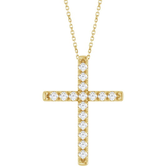 3/4 Ctw Lab-Grown Diamond French-Set Cross Necklace - Yellow Gold - Lab Grown Diamond