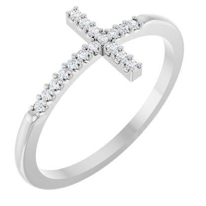 Lab-Grown Diamond Sideways Cross Ring - White Gold - Lab Grown Diamond