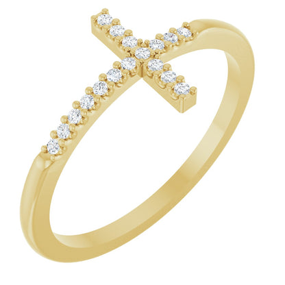 Lab-Grown Diamond Sideways Cross Ring - Yellow Gold - Lab Grown Diamond