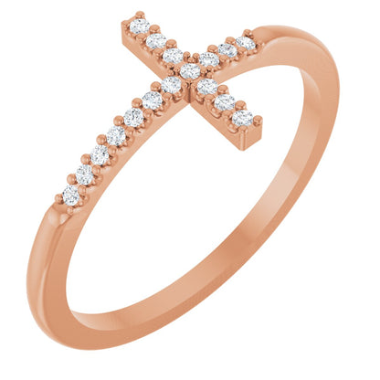 Lab-Grown Diamond Sideways Cross Ring - Rose Gold - Lab Grown Diamond