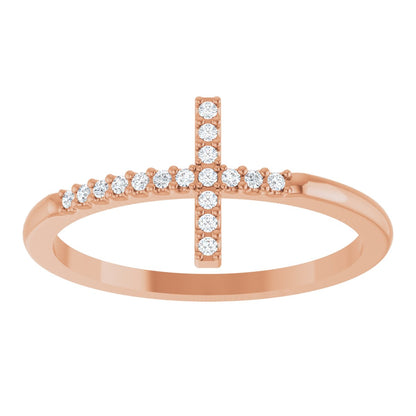 Lab-Grown Diamond Sideways Cross Ring - Rose Gold - Lab Grown Diamond
