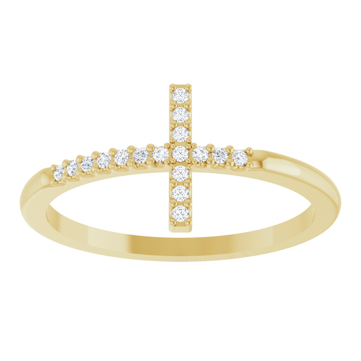Lab-Grown Diamond Sideways Cross Ring - Yellow Gold - Lab Grown Diamond