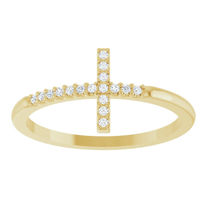 Lab-Grown Diamond Sideways Cross Ring - Yellow Gold - Lab Grown Diamond
