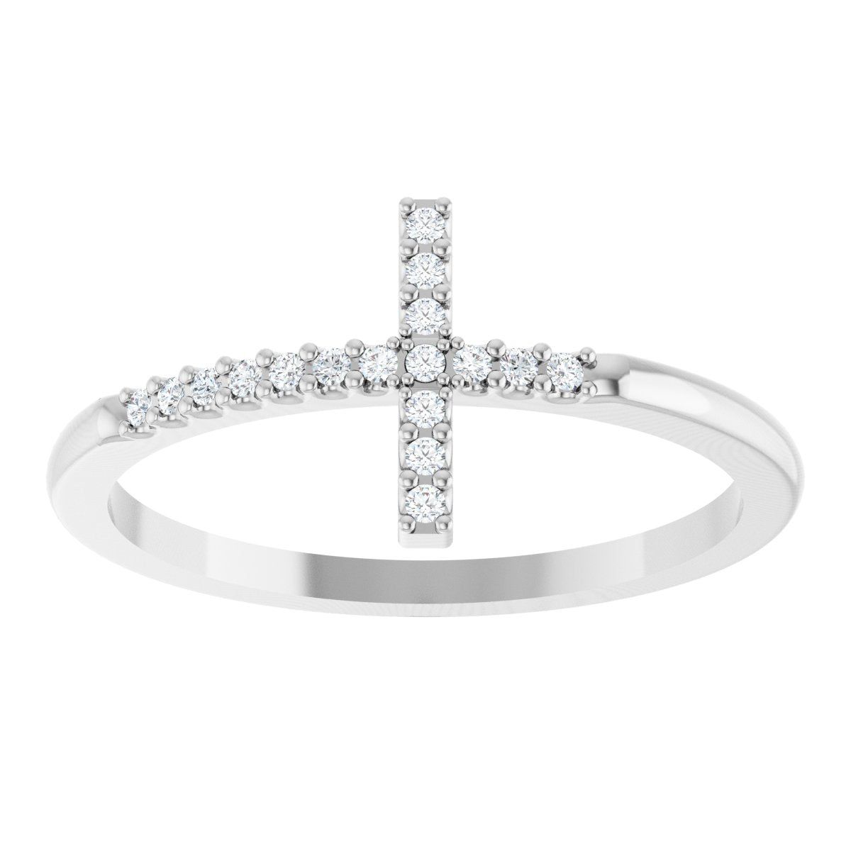 Lab-Grown Diamond Sideways Cross Ring - White Gold - Lab Grown Diamond