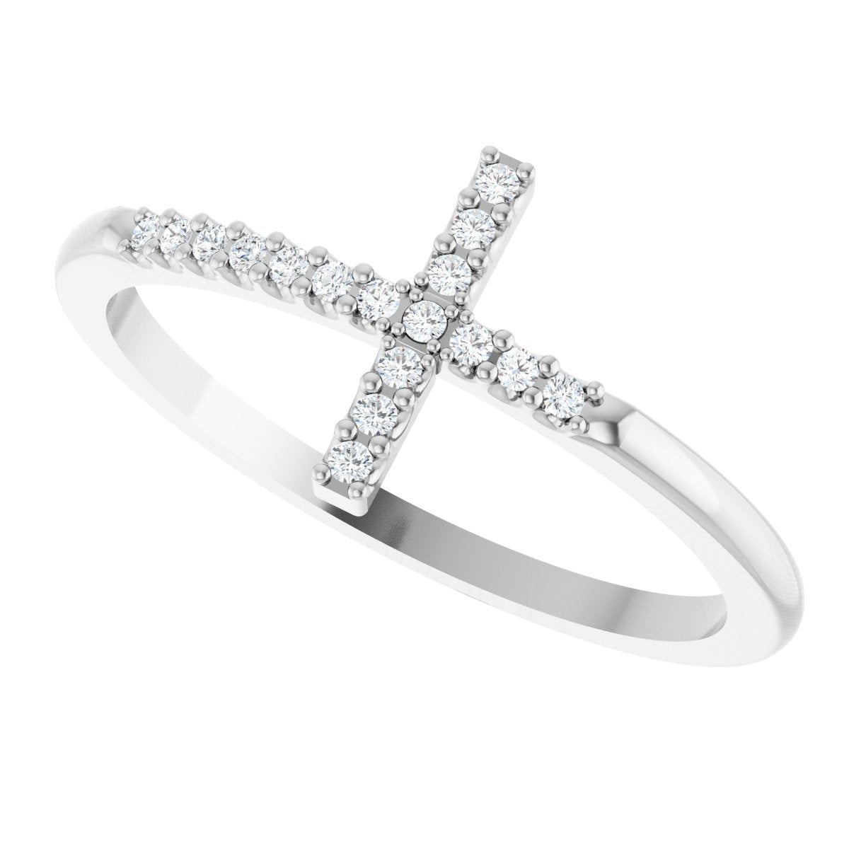 Lab-Grown Diamond Sideways Cross Ring - White Gold - Lab Grown Diamond